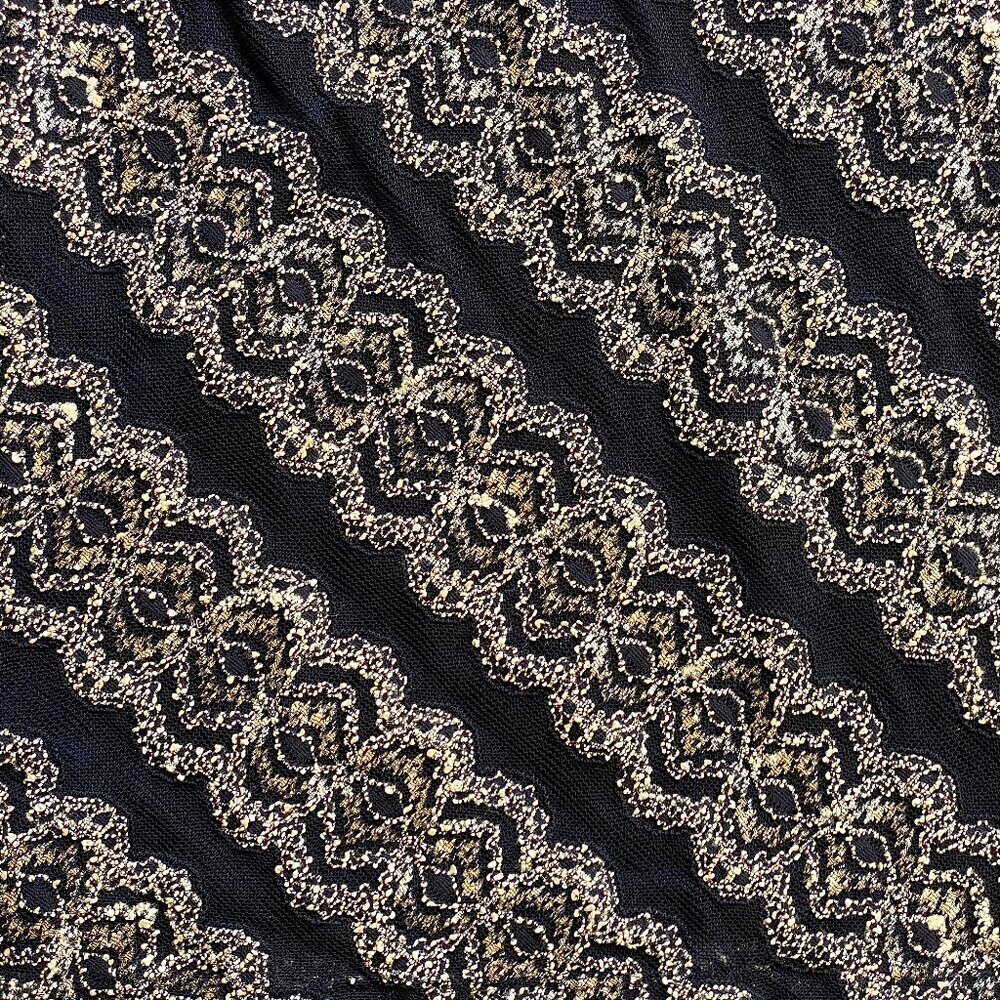 Bacci Black Lace & Metallic Gold Embroidered Dress Size M - Picture 10 of 15